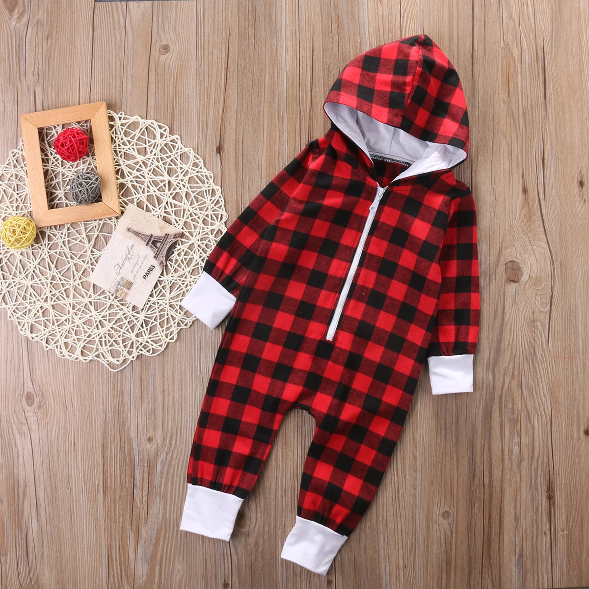 Plaids Newborn Baby Boys Girls Hooded Plaid Clothes Long Romper Jumpsuit Hooded Outfits Baby Clothing