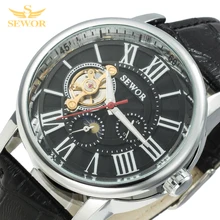 2017 SEWOR Marca de Fábrica Superior de Lujo 12/24 Pantalla Dual de Los Hombres Mecánico Automático de FASE LUNAR Reloj Blach C315