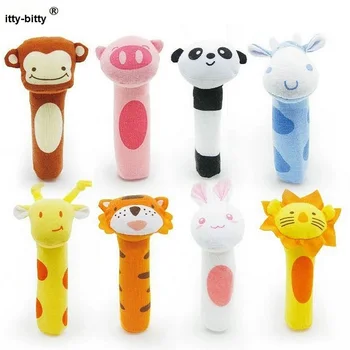 2017 Itty-bitty New Baby Rattle Toy BIBI Bar Animal Squeaker Toys Infant Hand Puppet Enlightenment Plush Doll 8 Design KF983