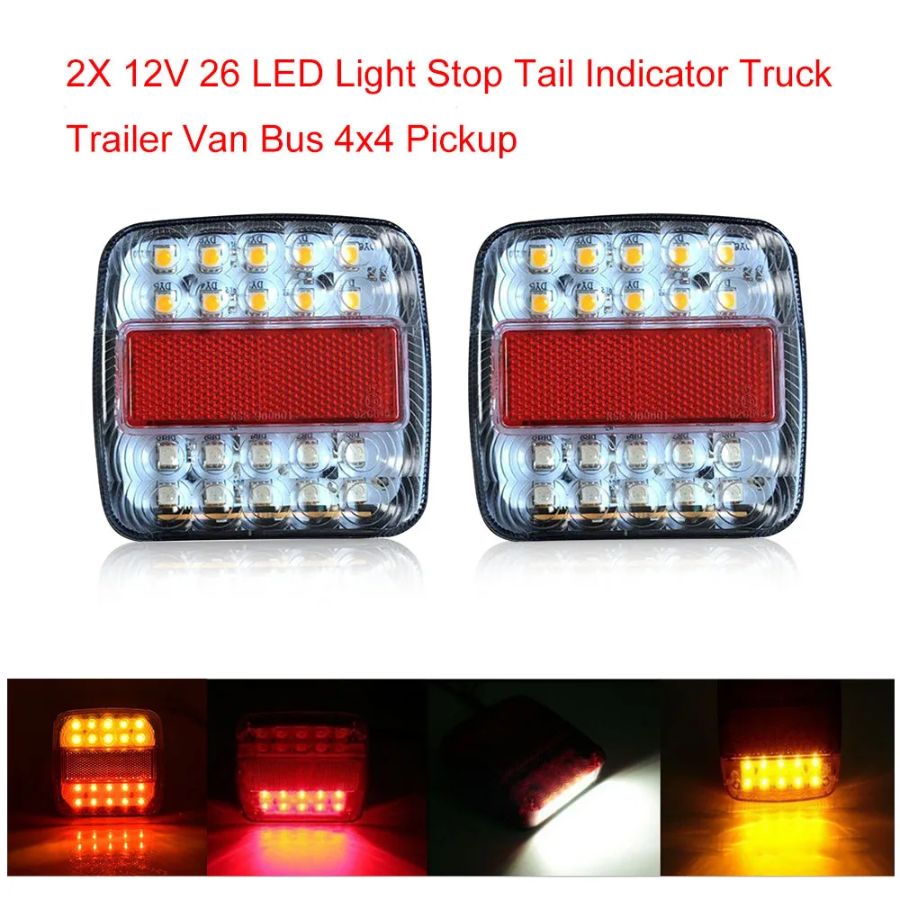

2X 12V 26 LED Light Stop Tail Indicator Truck Trailer Van Bus 4x4 Pickup Paired side lights Fit for most campers buses vans etc