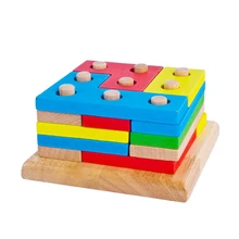 Wooden Column Shapes Stacking Toys Baby Preschool Educational Geometric Sorting Board Blocks Montessori Building Blocks
