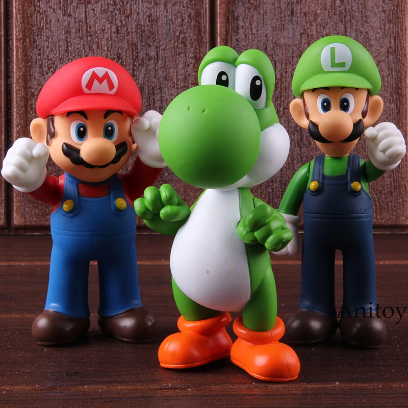 Super Mario Bros Wii Mario Toys Yoshi Luigi PVC Action Figure Party Decoration Toy 3pcs/set 11-12cm KT2652