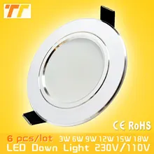 6Pcs / lot Led Downlight 3W 5W 7W 9W 12W 15W 18W 220V 110V Led spot Lamp Home Indoor Lighting free shipping
