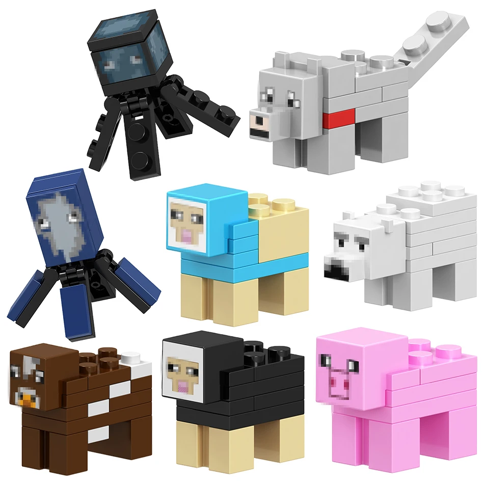 

Single Sale My World Figures Compatible Legoinglys Minecrafted Cat/Polar Bear/Wolf/Cow/Sheep/Pig/Model Building Blocks Toys Kids