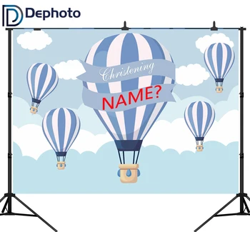 

DePhoto Photo Background Photophone Hot Air Balloon Backdrop Ribbon Cloud Blue Sky Birthday Party Baby Shower Photography