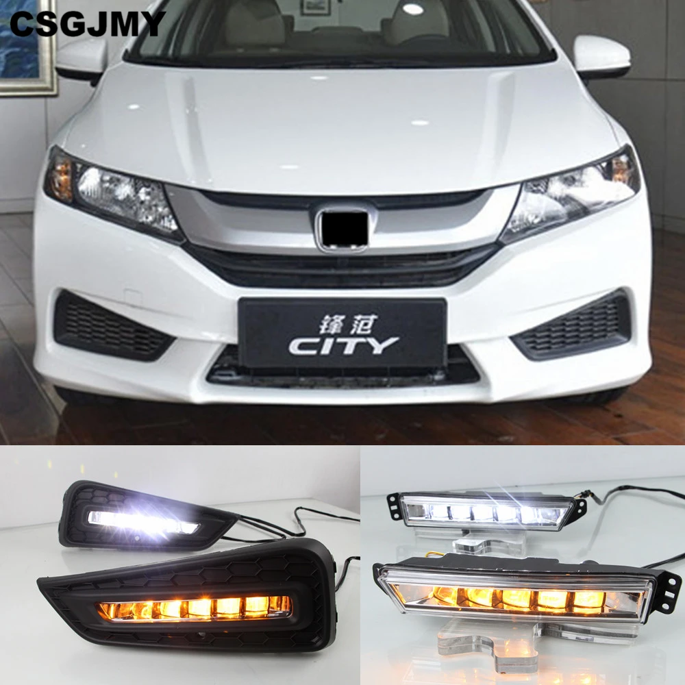

CSGJMY 2PCS 12V DRL For Honda City 2015 2016 2017 With Yellow Color Turning Signal Lamp Day Light LED Daytime Running Light