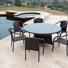 Уличная плетеная мебель 7 шт обеденный круглый стол и стул набор
