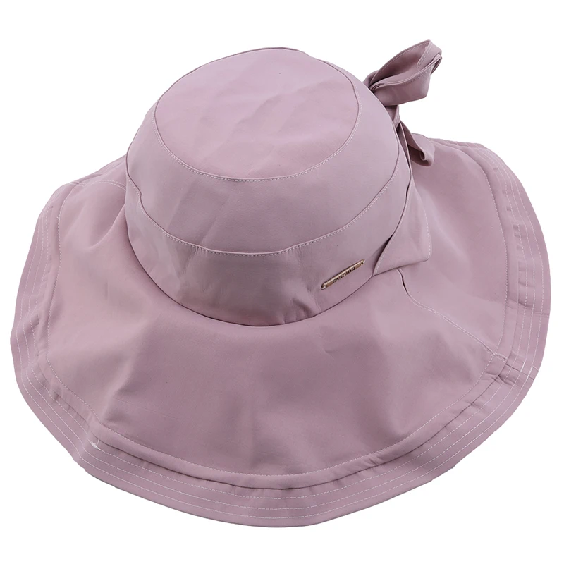 Light purple Женские шляпы, летняя тканевая Кепка, одноцветная, новинка, шляпа рыбака с бантом, Кепка для бассейна, складывающаяся, солнцезащитная, супер большой козырек - Цвет: Light purple