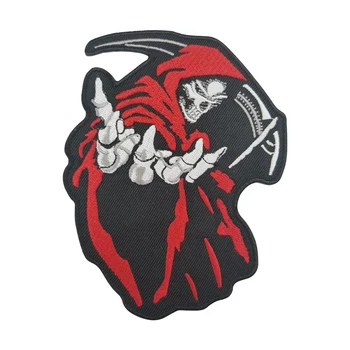 

Red Skull Patch Devil Death Reaper Biker Patches Embroidered Motorcycle Jacket Application Badge Custom MC Rider Emblem Sticker