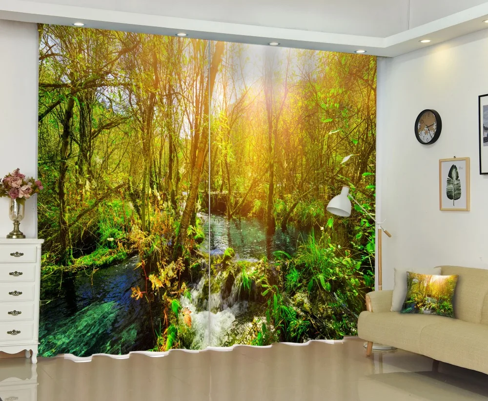 

Woods flowing water creek personality creative design 3D blackout curtains, screens