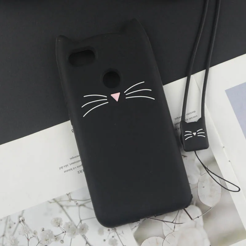 HuxuBlack With Rope Милый силиконовый чехол с 3D рисунком для Xiaomi mi 8 Lite, чехол s, Япония, блестящая борода, кошка, кошечка с милыми ушками, чехол для телефона mi 8 SE - Цвет: HuxuBlack With Rope