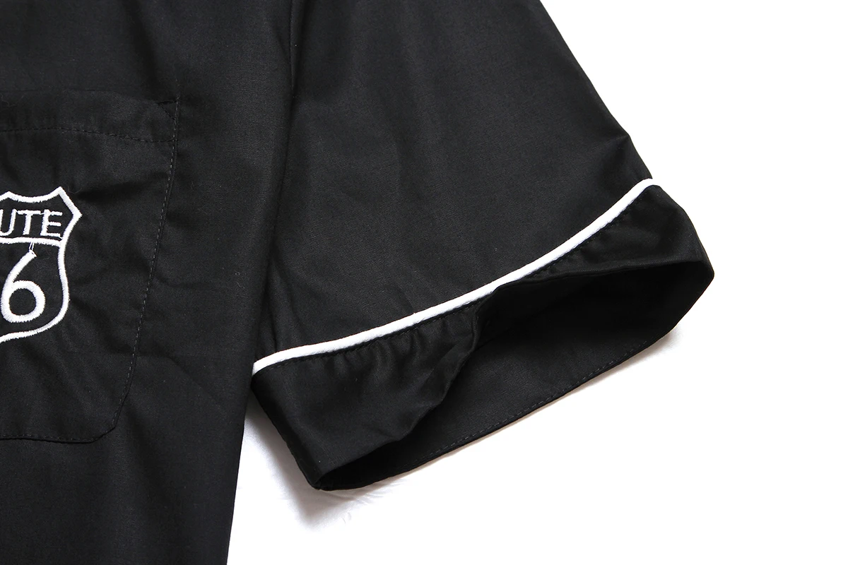 قميص رجالي خمر روك 40 الملابس النمط الغربي كاوبوي قصير الاكمام اسود ابيض US نمط الهيب هوب حزب النادي القمصان طوق