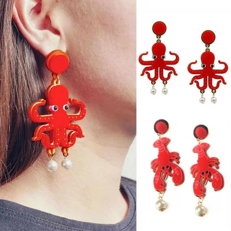 

Lobster Octopus Trendy Earrings Dangle Fun Fabala Personality Retro Acrylic