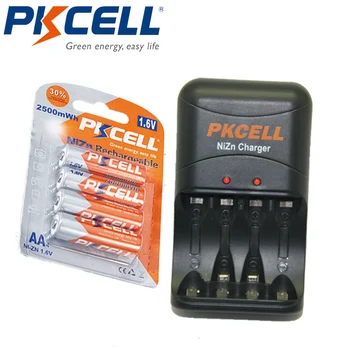 

PKCELL 8186 NI-ZN Battery Charger + 4PCS 2500mWh 1.6V NI-ZN AA Rechargeable Batteries For Toys Remote control Radio Mp3