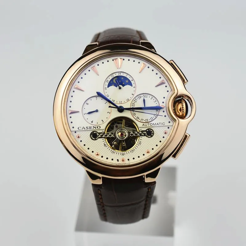 CASENO Tourbillon, деловые мужские часы, Топ бренд, роскошные часы с ремешком, мужские механические Автоматические наручные часы, мужские часы со скелетом