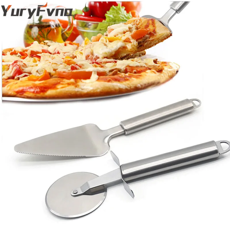 YuryFvna 2 Pcs Pizza Cutter Pie Server Knife Pie Wheel Slicer Pizza Spatula Stainless Steel