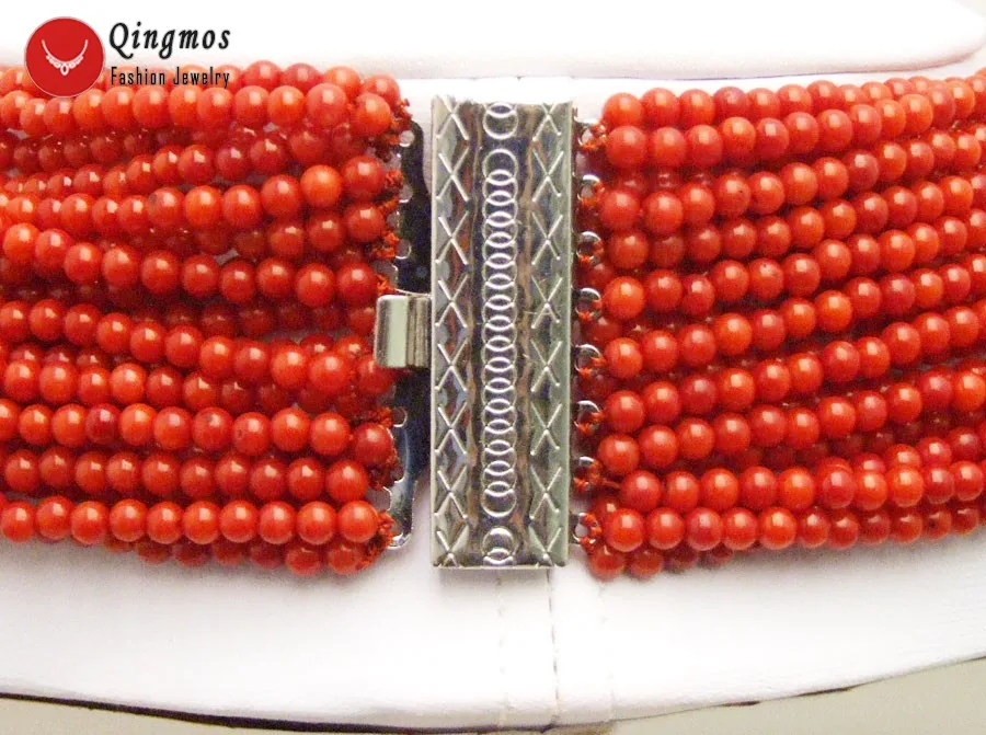 Qingmos Trendy 20 Strands Coral Necklace for Women with 3-4mm Round Natural Red Coral  18-27