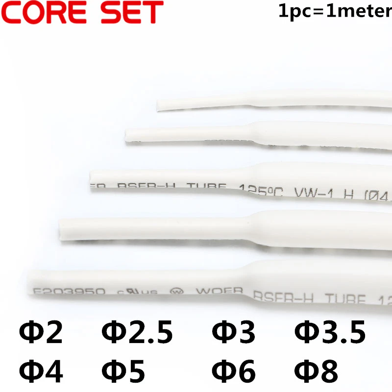 

5 Meter(5pcs) 8 Size Heat Shrink Tube Heatshrink Tubing White Insulation Sleeves Wire Wrap Cable Kit 2/2.5/3/3.5/4/5/6/8mm