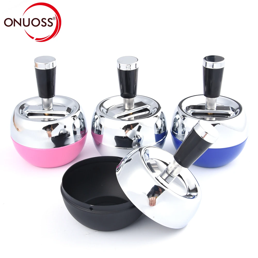 

ONUOSS Stainless Steel Ashtray Spinning Apple Shape Tobacco Ashtray Cigarette Ash Tray Push Down Lid Smoking Accessories 195S