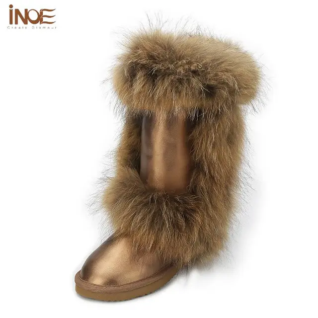 inoe real fur boots split leather womens high boot ladies winter size 11 womens snow boots
