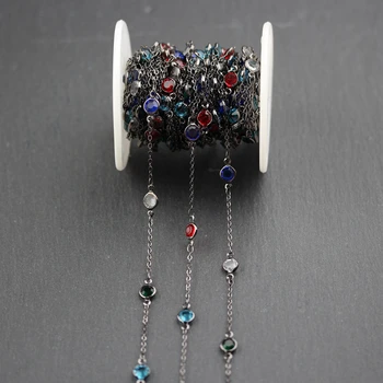 

Mixed Colors Transparent Glass Faceted Coin Beads Chains for Bracelet,6mm,Wire Wrapped Gun Black Plated Links Necklace Jewelry