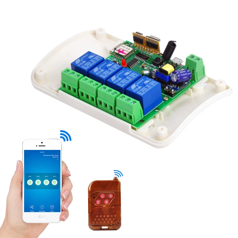WIFI переключатель 5 В/dc7 32v 4 полосное реле rf получение пробежки самоблокирующийся