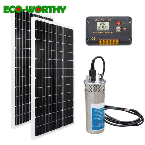 

ECOworthy 200W Solar Panel& DC 24V Deep Well Stainless Water Pump& 20A controller Home Ranch Irrigation solar power pump system