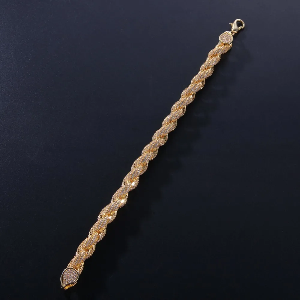 UWIN Micro Pave кубический цирконий Веревка Браслеты для мужчин 8 мм Полный Bling Золотой Цвет CZ Модный браслет в стиле хип-хоп ювелирные изделия