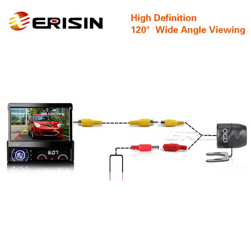 Erisin ES580 18 мм Mini 120 цветная CCD Автомобильная направляющая для камеры заднего