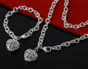 

N925 silver color men's necklace bracelet wholesale, fashion HS0376 two sets of simple geometric jewelry trade