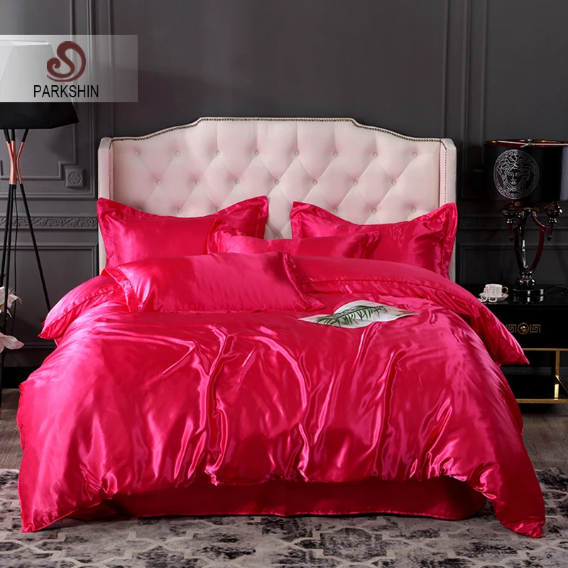 

Parkshin Luxury Bedding Set 100% Silk Bed Fitted Sheet Pillowcase Bedspread Double Queen Rubber Sheet On Elastic Band Euro Bed