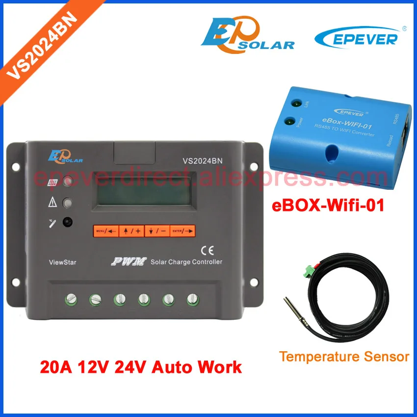 

EPSolar PWM Solar panel charging controller VS2024BN with temperature sensor and wifi BOX 12V 24V Auto work 20A