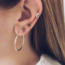 4 шт., винтажные серьги в богемном стиле для пирсинга в виде маленького Креста для женщин, трендовые черные серьги-гвоздики с кристаллами, Круг манжеты, набор сережек