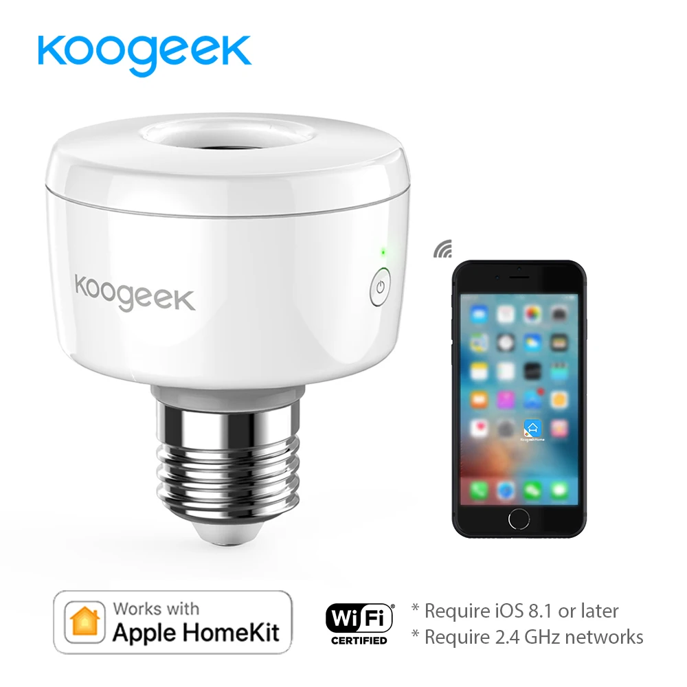 

Koogeek Wi-Fi Smart Lamp Base E26 E27 Socket Lamp Holder Wireless Smart Socket Bulb Socket Adapter for HomeKit [Only for IOS]
