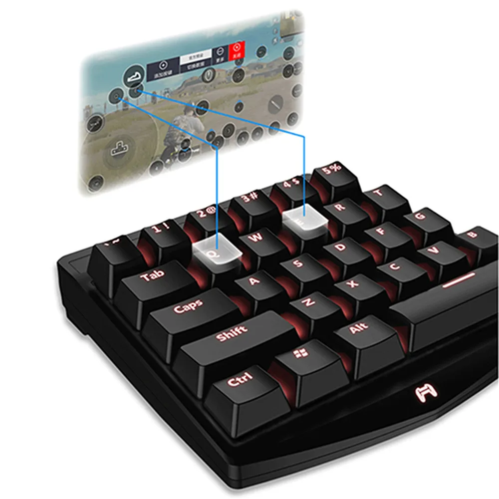  XBERSTAR One Hand PUBG Mobile Mechanical Keyboard for Android iOS iPhone LED Mini Keyboard Game Per