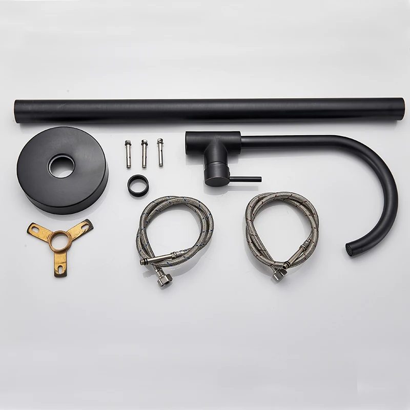 Black Bronze Floor Mounted Bath Shower Tub Sink Faucet Freestanding Bathroom Mixer Tap Rotate Spout Hot Cold Water Faucet 4
