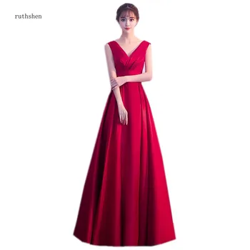 

ruthshen Simple Cheap Long Prom Dresses 2019 New Arrival A-Line Burgundy Black Red Pleats Formal Party Gowns Real Photos