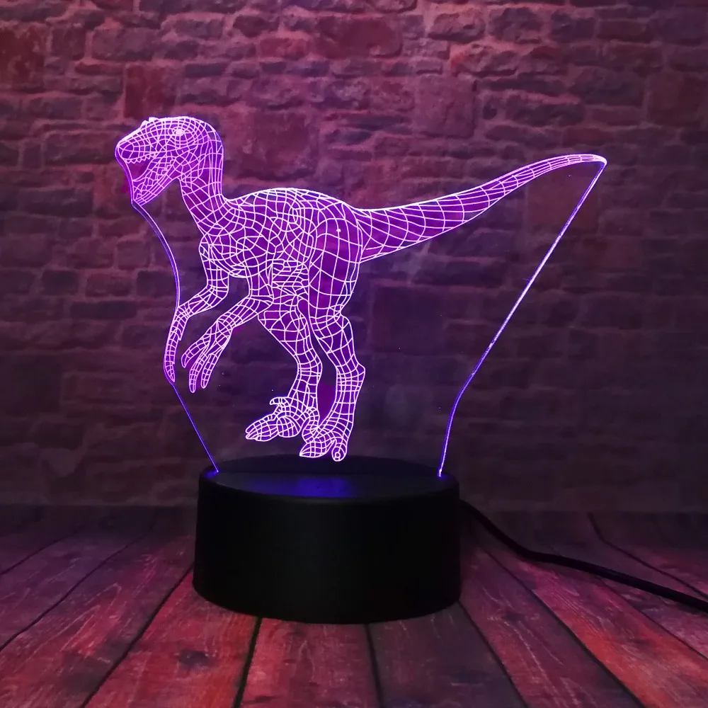 Velociraptor 3D лампы динозавра Clever синий 7 цветов светодиодный ночной Светильник для детей для маленьких мальчиков спальную комнату декор платье, платье для дня рождения, подарки на Рождество