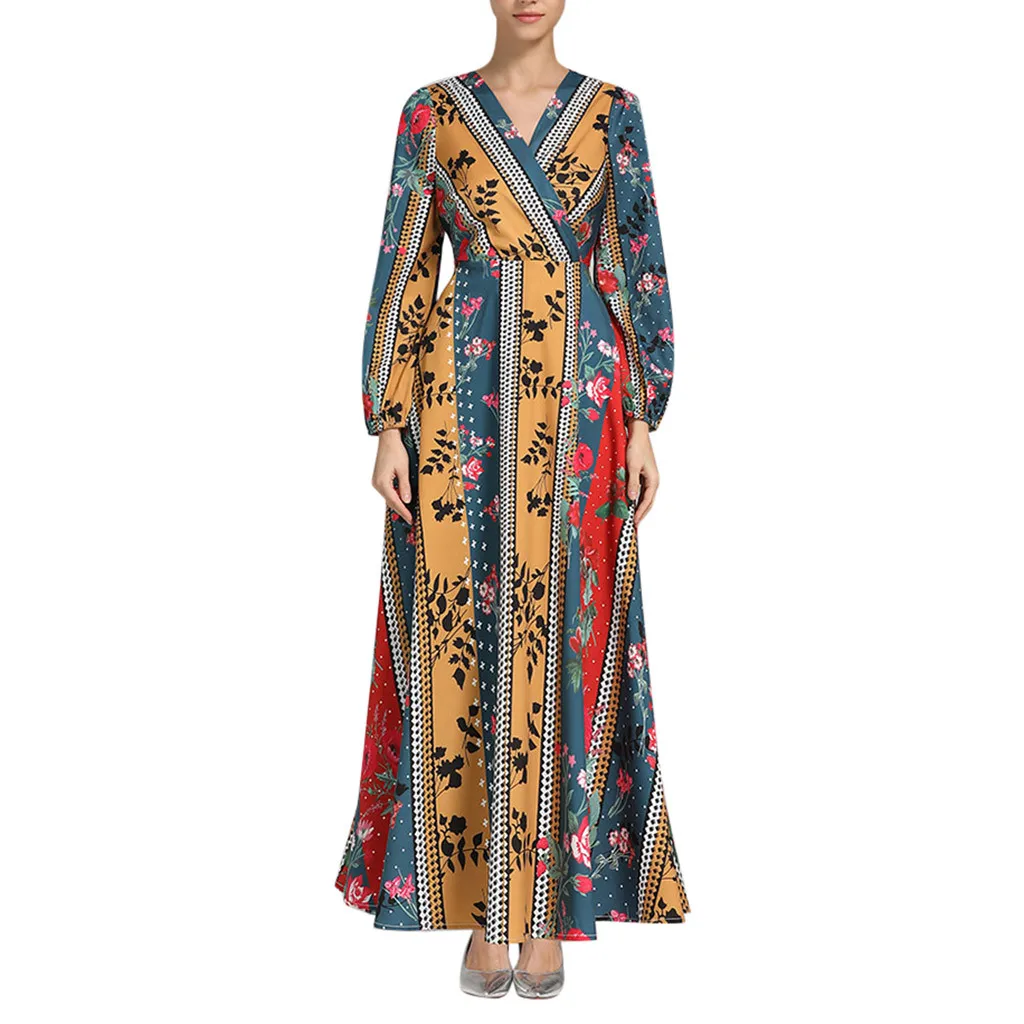 Платье восточный женский халат для женщин Катар Мусульманский национальный стиль платье с принтом в богемном стиле Тонкий Пляж красота