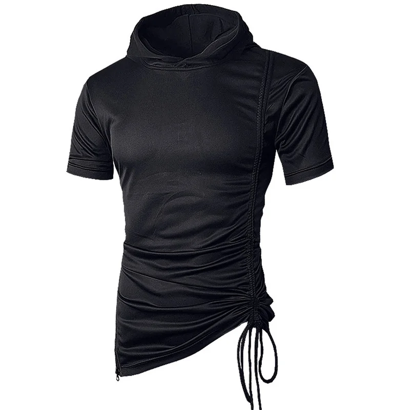 

Helisopus Hip Hop Short Sleeve T-shirt Summer Side Zipper Hooded T Shirts Hipster Swag Tees Top