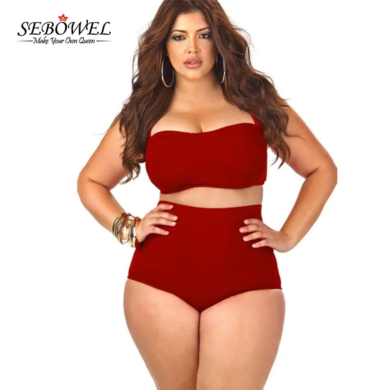 2016 Newest High Waisted Plus Size Bikini Set Women Retro Bandage Swimwear Strappy Bra Halter Sexy