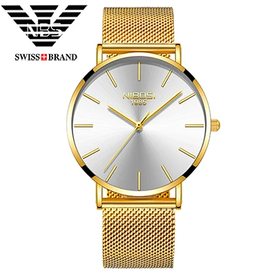 

NIBOSI ultra thin quartz watch Hiking Traveling Style Fashion Stainless Steel Men waterproof Watch Casual Clock