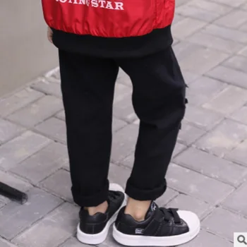 

Children's Boys Jeans New 2018 Leisure Sport Trousers Autuom Boys Solid Pants Denim Hole Thin Section Black Size6-16 Jeans ly044