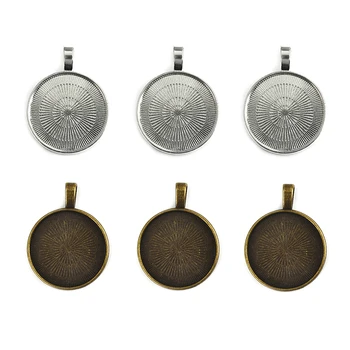 

20Pcs/lot Pendant Cabochon Setting 25mm Flat Round Bezel Gem Blank Base Silver Color Jewelry Making DIY Necklace Components