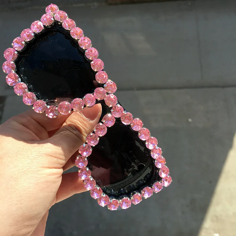 F224 вечерние Клубные солнцезащитные очки со стразами унисекс с блестящими кристаллами бриллиантовые оттенки элегантные модные негабаритные Квадратные Солнцезащитные очки женские - Цвет линз: pink gray