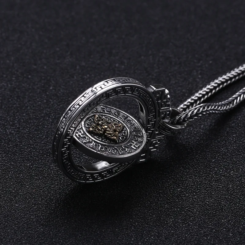 925 пробы серебряные ювелирные изделия для мужчин женщин Diamond Turn тайская Серебряная Подвеска Ретро шесть слов мантра цепи кулон