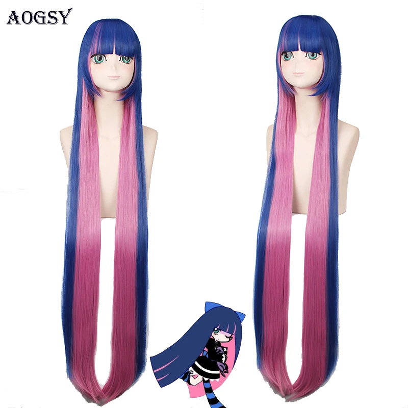 Hot Sale Panty &amp Stocking with Garterbelt blue mix pink long straight cosplay wig |
