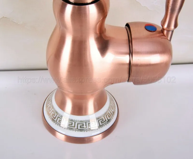 Antique Red Copper Kitchen Faucets Deck Mounted Mixer Tap 360 Rotation Features Mixer Tap For Kitchen znf642