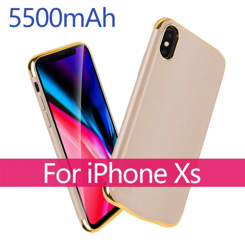 Батарея чехол для iPhone X XR XS xsmax 5500/6000 мА/ч, внешняя Батарея Зарядное устройство чехол резервного копирования Мощность банк Портативный Мощность зарядный чехол - Цвет: Xs Gold