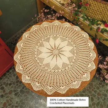 

100% Cotton Handmade Retro Crochet Hollow Out Design Ellipse Table Placemats Washable Tabletop Decoration for Weddings,Tea Pads